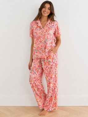 Lauren Ralph Lauren Paisley Pajama Set M Pink Coral Sleepwear